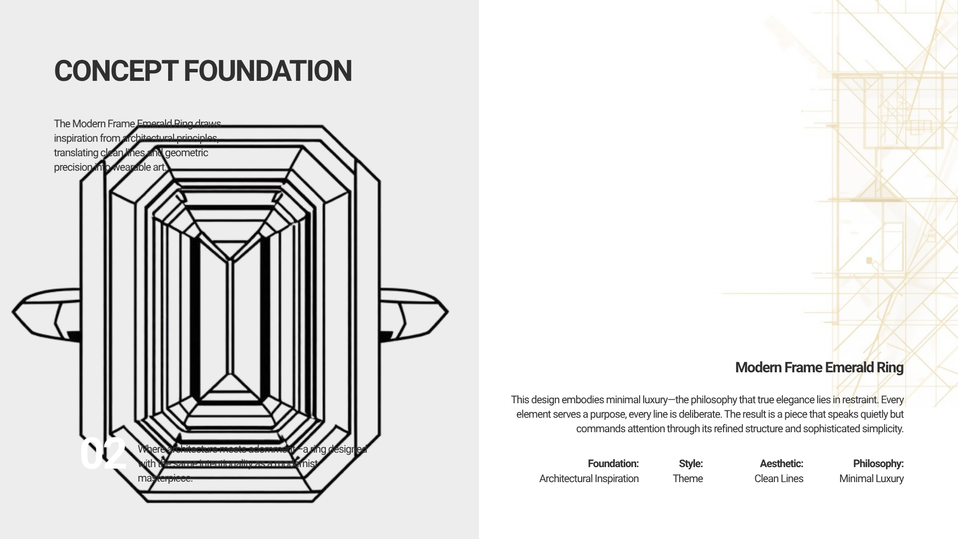 Modern Frame Emerald Ring — Minimal Architectural Luxury Design Concept