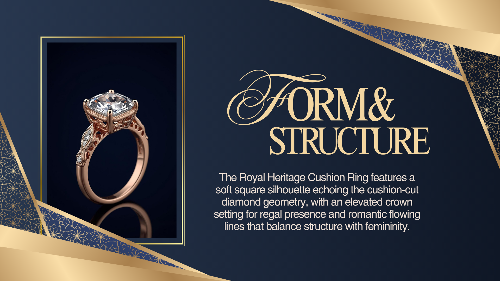 Royal Heritage Cushion Ring — Vintage Crown Halo Design Concept