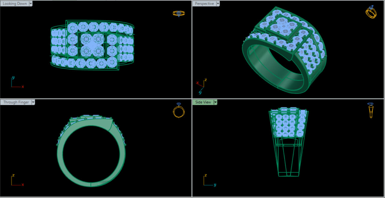 ✨ Women's Cluster Diamond Ring — Luxury Square Pavé CAD Design Architecture 3DM (Digital Download)